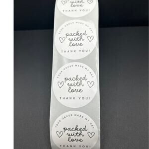Set of 100 2" Round Handmade "Packed‎ with Love" Stickers